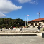 View of people exercising on plaza atop Parc Mount Royal